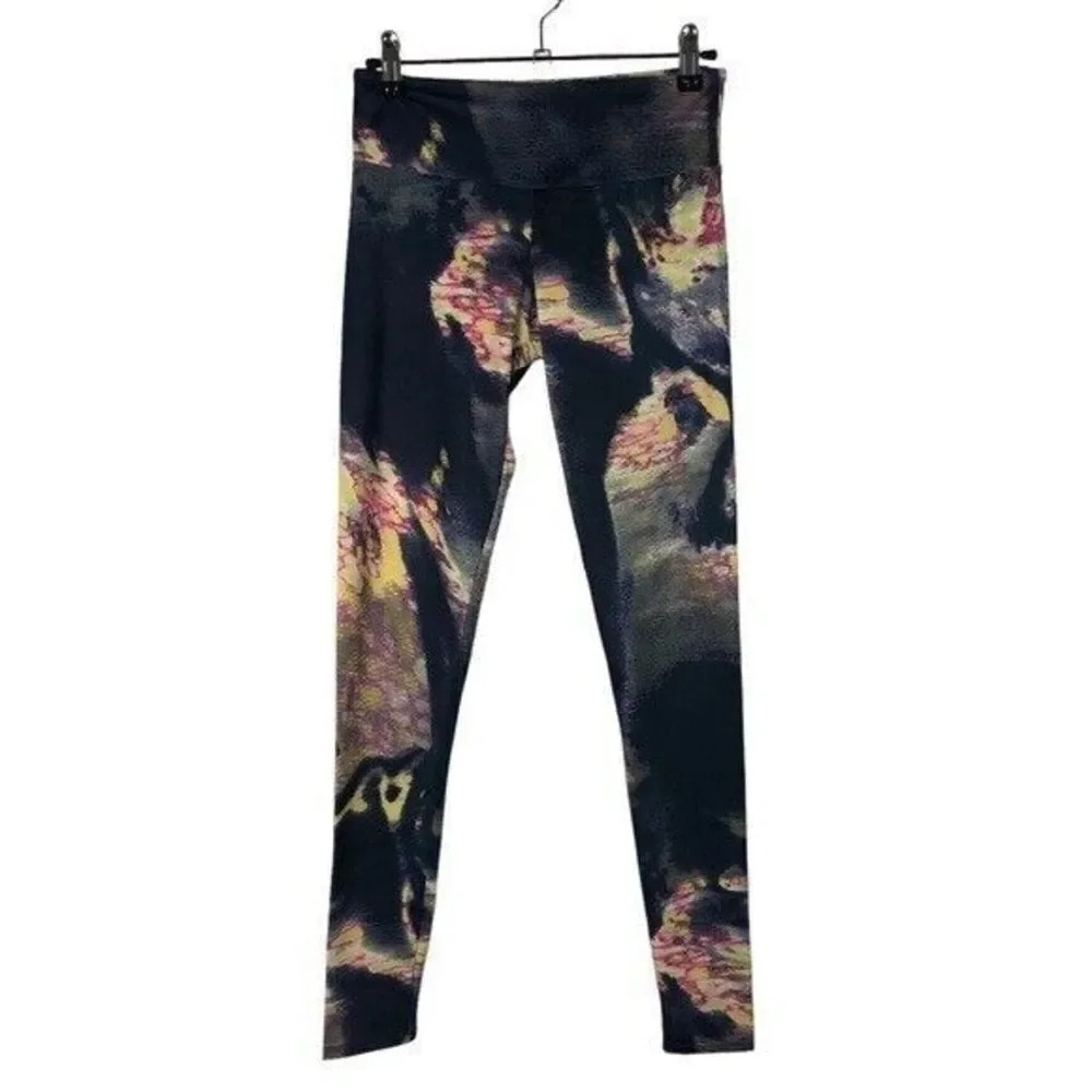 Onzie Blue & Pink Watercolor Long Athletic Leggings XS